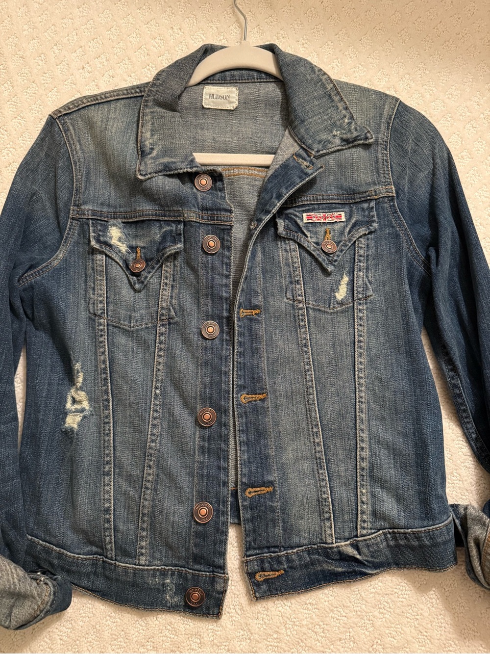 Hudson Jeans Women's Faded Blue Distressed Denim Jacket